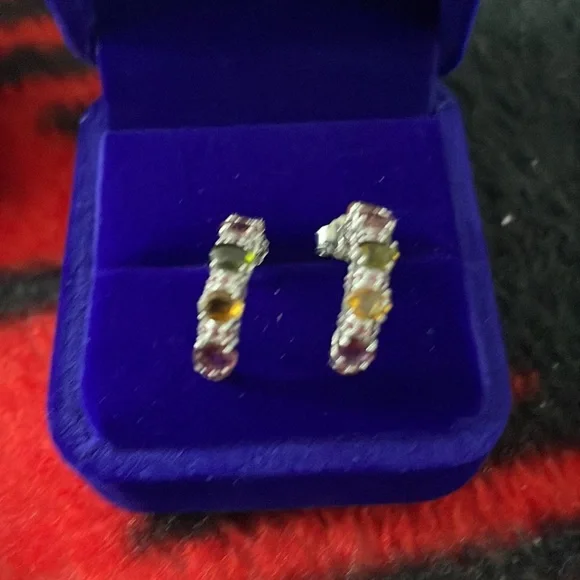 Lovely 925 Silver Earrings With Tourmaline Rhodolite Garnet Stones - Picture 2 of 5